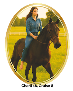 Charli 18, Cruise 8-3 Charli riding Cruise Control, the tall bay Thoroughbred from If You Follow Your Heart,