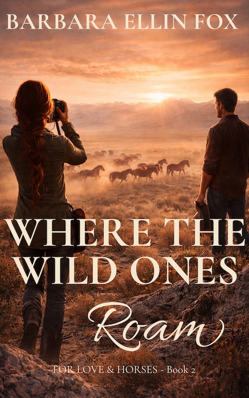 The Cover for Where the Wild Ones Roam. A woman photographing wild horses